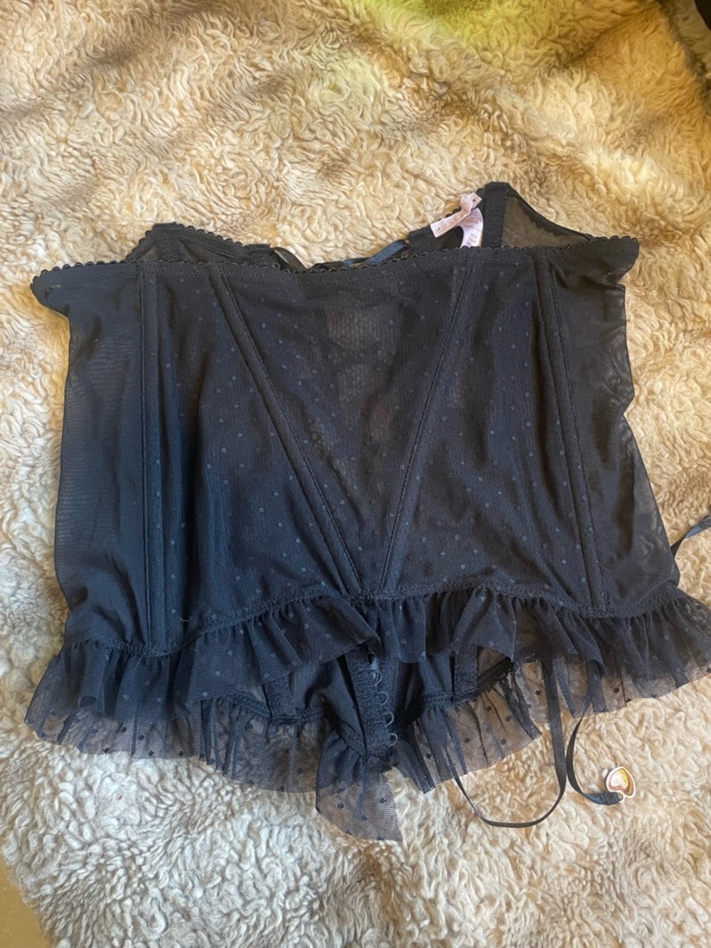 Savage X Fenty Sheer Dotted Black Lace Up Corset